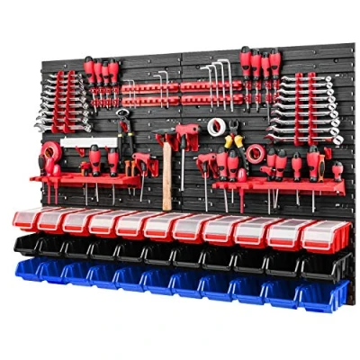 Imagen de Panel para herramientas 1152 x 780 mm Sistema de almacenamiento pared con soportes y cajas apilables tapa estantería taller,