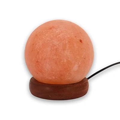 Imagen de LAMARE Lámpara USB de sal del Himalaya ESFERA escritorio con base madera y LED multicolor