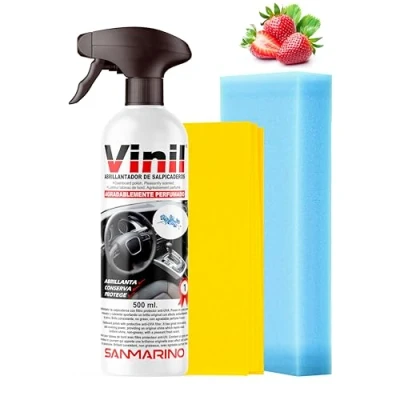 Imagen de SANMARINO ABRILLANTADOR SALPICADEROS EFECTO SEDA + BAYETA ESPONJA CON PISTOLA 500 ML. AROMA FRESA