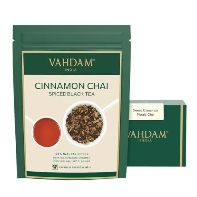 Imagen de VAHDAM, Canela Masala Chai Tea (100 Tazas) Receta Antigua De Té Hojas Con Especias Prepare Caliente, Helado O Latte