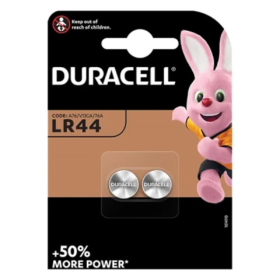 Imagen de Pilas botón Duracell LR44, 2 unidades, 1.5 V 76A/A76/V13GA, Negro