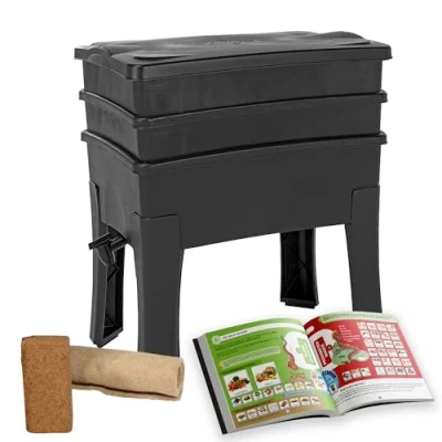 Imagen de WormBox I Vermicompostador Worm Café, 2 bandejas Kit Completo Gran Capacidad de 64 litros (Sin Lombrices Abono)