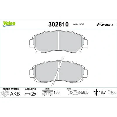 Imagen de VALEO 302810 Juego de pastillas freno Eje delantero con contacto avisador desgaste sin tornillos, chapa antichirridos HONDA: CR V 3, 4