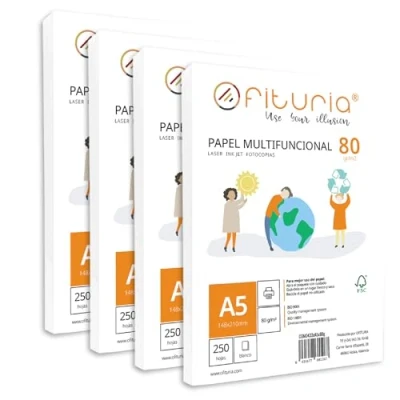 Imagen de Folios A5, Paquete de Papel Multifuncional para Uso Escolar y Entornos Laborales. Hojas A5 Tomar Notas Fichas Estudio, Ideal Impresión Ofituria (A5, 1500 hojas)