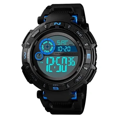 Imagen de TONSHEN Grande Deportivo Relojes Hombre Plastico Caja y Goma Correa Diseño Simple Outdoor Militar Multifuncional Impermeable 50M Resistente al Agua LED Electrónica Digital Reloj de Pulsera (Azul)