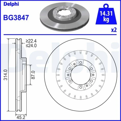 Imagen de DELPHI BG3847 Disco de freno 314 24 6 ventilado aceitado sin procesar cojinete rueda, anillo sensor ABS MITSUBISHI: PAJERO 2