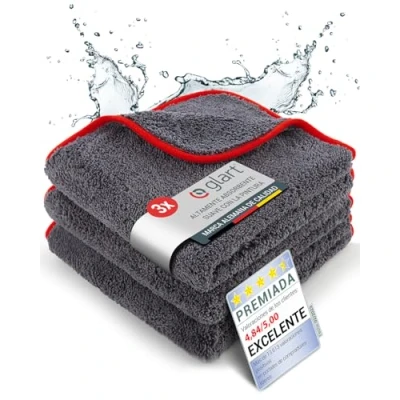 Imagen de Glart 443TP premium, juego de 3 paños microfibra ultra suaves y absorbentes 600 gsm para coche, ideal el cuidado limpieza vehículos motos, 40 x cm, color antracita.