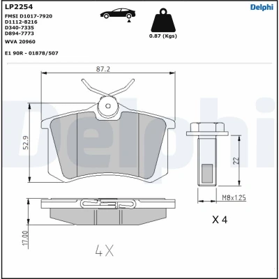 Imagen de DELPHI LP2254 Juego de pastillas freno no preparado para indicador desgaste Chapa antichirridos con accesorios VOLKSWAGEN: Golf 7 Variant