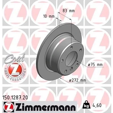 Imagen de ZIMMERMANN COAT Z 150.1287.20 Disco de freno 272 10 6/5 5 120 macizo revestido altamente carbonizado BMW: Z3 Roadster, Coupé