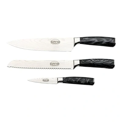 Imagen de Rockingham Forge Juego de Cuchillos Cocina 3 Piezas, Serie Sunrise, Negro Azabache Cuchillo Cocinero, Para Pelar, Pan, RF 2130/3BK