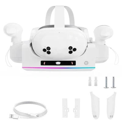 Imagen de Base de carga para Meta Quest 3S/Quest 3, estación VR compatible con auriculares 3 y controladores táctiles, montaje en pared accesorios Quest3S