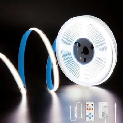 Imagen de PAUTIX tira de luces LED COB 6000K blanco frío, 5m 480LEDs/M kit regulables,24V Superbrillante cinta con control remoto RF 18teclas para hogar bricolaje