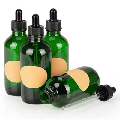 Imagen de stonylab 120ml (4 oz) 4 Pack Frasco Gotero de Vidrio, Botella Cuentagotas Vidrio Vacío Verde con Cónico, Tapón Interno y Etiqueta, para Fragancias Aromaterapia Aceites Esenciales