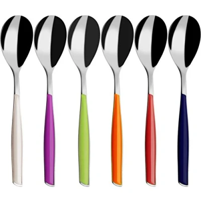 Imagen de BUGATTI, Glamour, Juego de 6 cucharas café en Acero Inoxidable 18/10 y Mangos Colores Mezclados: Marfil, Azul, Iris, Verde, Naranja, Rojo, moldura Pro Tech System