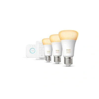 Imagen de Kit de iluminación Philips Hue inicio E27, 8W, Luz Blanca Fría a Cálida,3 bombillas LED + Interruptor Bridge