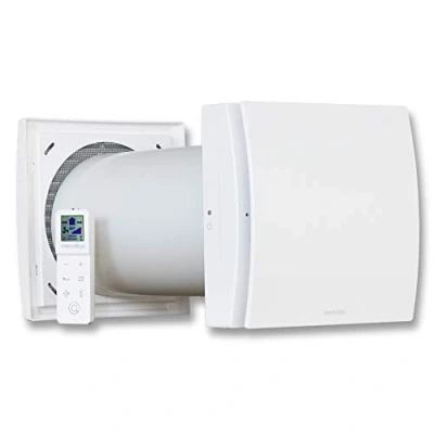Imagen de Quantum Next 100 de Aerauliqa Unidad VMC descentralizada flujo alternado con recuperación calor, súper silenciosa, mando a distancia multifunción, diám. 108 Cód.004388, blanco RAL