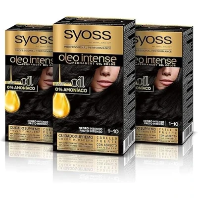 Imagen de Syoss Oleo Intense Tinte 1 10 Negro Intenso Coloración permanente Sin Amoníaco (Pack De 3), Embalaje puede variar