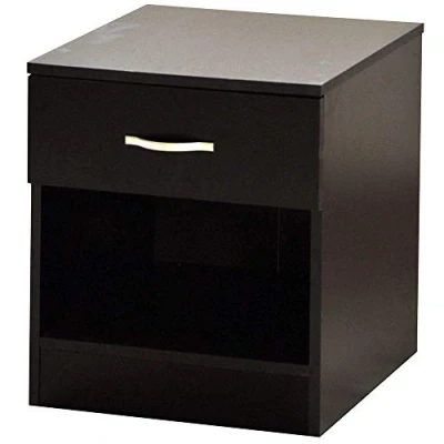Imagen de Home Discount Negro mesilla de Noche (2 cajones, 1 cajón con Mangos Metal y Corredores, único Anti Bowing Apoyo, Riano Dormitorio Muebles