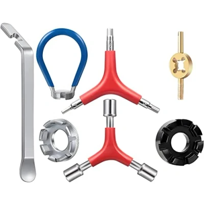 Imagen de auvstar Llave para Radios de Bicicleta, Universal 6 Tamaños en una Rueda 8 vías，Bicicleta Herramienta Reparación (Plateada)