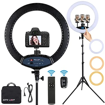 Imagen de Anillo de luz LED 19 Pulgadas con Soporte para trípode, Selfie, Pantalla táctil LCD, Video Vlog Retrato Estudio Bolsa Transporte y Control Remoto, CRI&gt;97