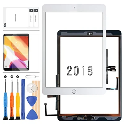 Imagen de Digitalizador para iPad 9.7 Pulgadas 2018 /iPad 6 6ª generación A1893 A1954 Piezas de Repuesto Pantalla táctil, (sin LCD) Panel Cristal +Protector y Herramientas(Blanco con botón)