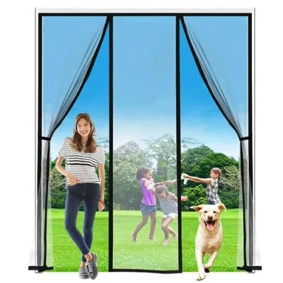 Imagen de Mosquitera de puerta magnética cortina antimosquitos con cierre magnético sin taladrar para balcón, bodega, terraza (120x210cm, Negro)