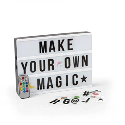 Imagen de EASYmaxx LED Light Box Para mensajes de texto individuales Mega set Con 150 coloridos emojis y 173 letras, números símbolos intercambiables función temporizador [A4]