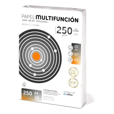 Imagen de Folios A4 250gr 50 hojas, Papel Multiusos Impresora, Impresoras Laser y de Inyección, Fotocopiadora, Para uso Oficina, Material Escolar, Paquete folios. m office (50 hojas,250gr)