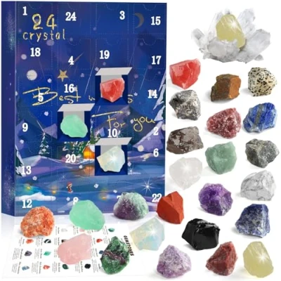 Imagen de calendario de Adviento 2023 rocas, minerales y fósiles, adviento, cristales, Navidad, cuenta regresiva para cumpleaños, Navidad niñas