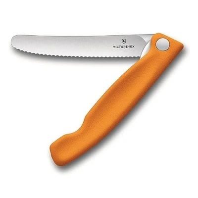 Imagen de Victorinox, Swiss Classic, cuchillo profesional para tomates y mesa, hoja extra afilada, filo dentado, 11 cm, acero inoxidable, naranja