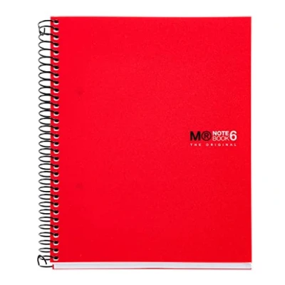 Imagen de Miquelrius Cuaderno A5 Notebook The Original, 6 franjas de colores, Cubierta polipropileno opaco, Tamaño 148 x 210 mm, 2 Taladros, 150 Hojas 70 g/m², Cuadrícula 5 Color Rojo