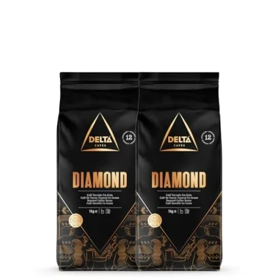 Imagen de Delta Cafés Café en Grano Diamond 2 Paquetes de 1 Kg Intensidad 12 Mezcla Granos Tostados Arábica y Robusta Muy Aromático con Notas Nueces Tostadas