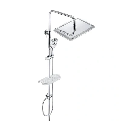 Imagen de JOHO Columna de ducha sin Grifo ajustable en altura 74 114 cm con estante ducha, sistema cromado cabezal 35x25