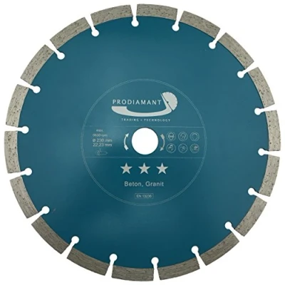 Imagen de PRODIAMANT disco de corte diamante hormigón 230 mm x 22,2 B14 230mm amoladora angular adecuado, bono universal para materiales construcción piedra y ladrillo
