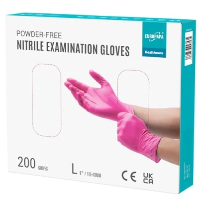 Imagen de EUROPAPA® EN455 EN374 200 Guantes De Nitrilo Desechables, Sin Polvo, LÁTex, Desechables Disponibles En Las Tallas S, M, L Y XL (L, Rosa roja)