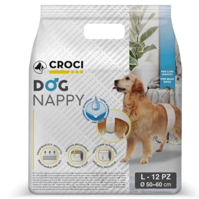 Imagen de Croci Dog Nappy Pañales Para Perros Machos Calzoncillos Orinar Pañal Envolvente Higiénico Machos, Antiolor, Desechable, 12 Piezas, Tamaño L, 50 60 Cm