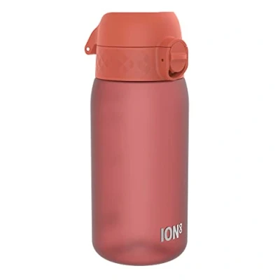 Imagen de Ion8 Botella de Agua para Niños, 350ml, a Prueba Fugas, Fácil Abrir, Cerradura Segura, Apta Lavavajillas, Sin BPA, Asa Transporte, Limpiar, Neutro en Carbono, Rojo Oscuro
