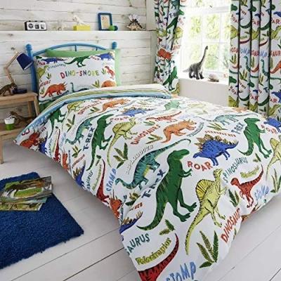 Imagen de Happy Linen Company Set de Fundas Infantiles para edredón Reversible Estampado Dinosaurios con tiranosaurio Verde Individual