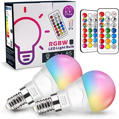 Imagen de Bombilla LED Colores (2 Pack), RGBW 40W Equivalente Regulable Cambio de Color Edison 6W E14, RGB 12 Colore,blanco cálido 2700K con control remoto