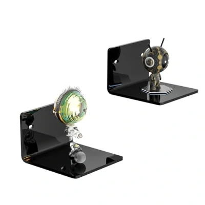 Imagen de Sezanrpt Juego de 2 estantes pared pequeños negros 10 cm, organizador acrílico, para dormitorio, sala juegos, salón, baño, oficina, unidades