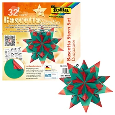 Imagen de Folia Bringmann Sterne Faltbl tter Bascetta Estrella (150 x 150 mm), Color Rojo y Verde, 20 cm (325/1515)