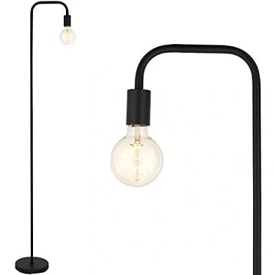 Imagen de BBHome Lámpara de pie retro curvada minimalista metal con interruptor para dormitorio, salón, lectura, oficina, 165 cm, E27 (negro)