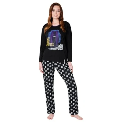 Imagen de Wednesday Miércoles Addams Pijama Mujer Conjunto de 2 Piezas, Pantalón y Camiseta Tallas S XL, Regalos Navidad (Negro/Calavera, L)