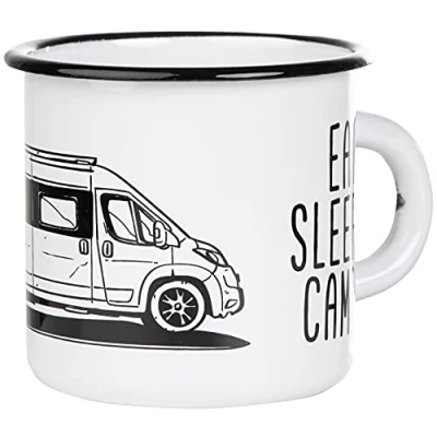Imagen de Mugsy I Emaille Eat Sleep Camp Explore Drive Repeat Taza de camping (330 ml), diseño Campervan