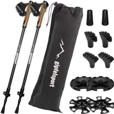 Imagen de Bastones de Caminata nórdica Carbon con Bolsa I Marcha para Hombres y Mujeres, Ajustables Postes telescópicos características adicionales, tampón Goma + eBook Gratis