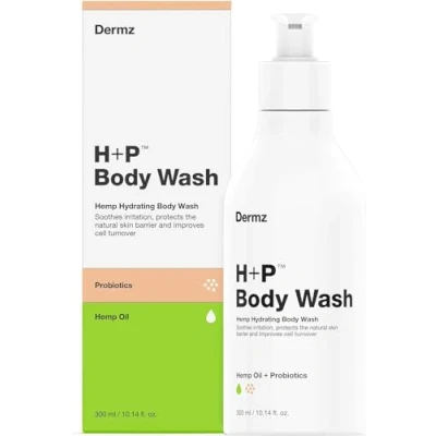 Imagen de Dermz H+P Replenishing Sensitive Body Wash: Eccema &amp; Psoriasis Wash para piel seca o sensible, aceite de cáñamo y probióticos humectan combaten la seca, gel ducha natural