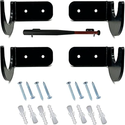 Imagen de 2 par de Soporte Pared para Bate Béisbol Exhibición con Accesorios Tornillo Montaje en Horizontal suspensión softbol, Organizador béisbol, sóftbol, Hockey(Negro)