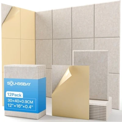 Imagen de Soundsbay Paneles acústicos autoadhesivos, 12 unidades, absorbentes de sonido, aislamiento acústico, acústico pared alta densidad para tratamiento y decoración pared, 30