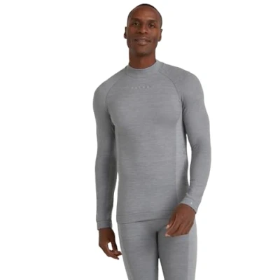 Imagen de FALKE Wool Tech High Neck M L/S SH Lana Hilo Funcional Secado rápido Calida 1 Pieza, Capa de Base Superior Hombre, Gris (Grey Heather 3757) Trend,