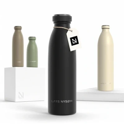 Imagen de Lars NYSØM Botella de Acero Inoxidable aislada 0,5l Agua 0,5 litro a Prueba Fugas para Deportes, Bicicleta, Perro, (Carbon Black, 500ml)